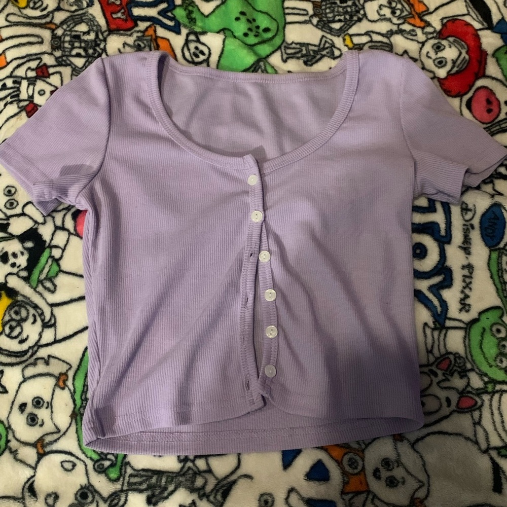 coquette purple button up crop top